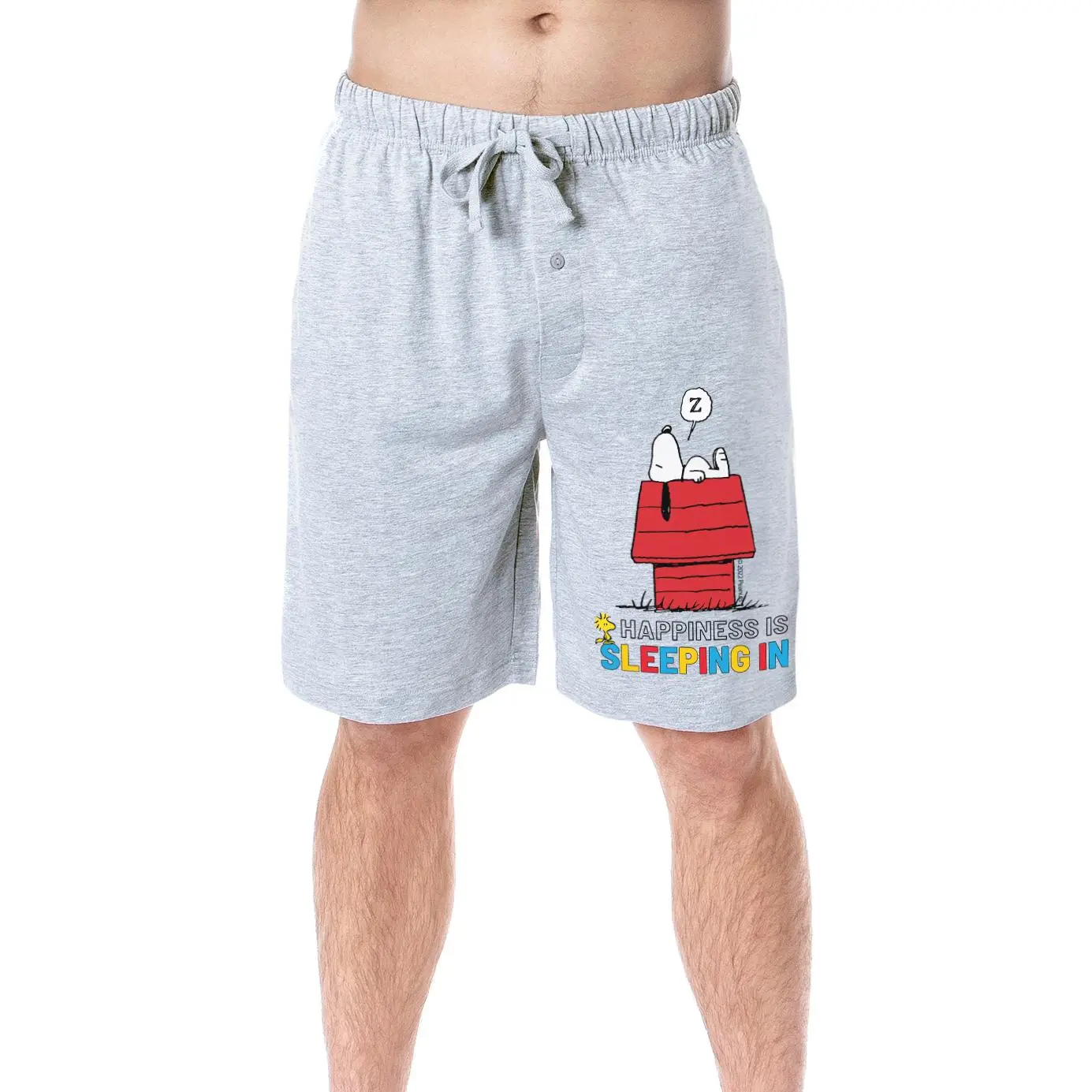 Peanuts Mens' Snoopy Happiness Is Sleeping In Character Sleep Pajama Shorts, Nightwear, Fabric