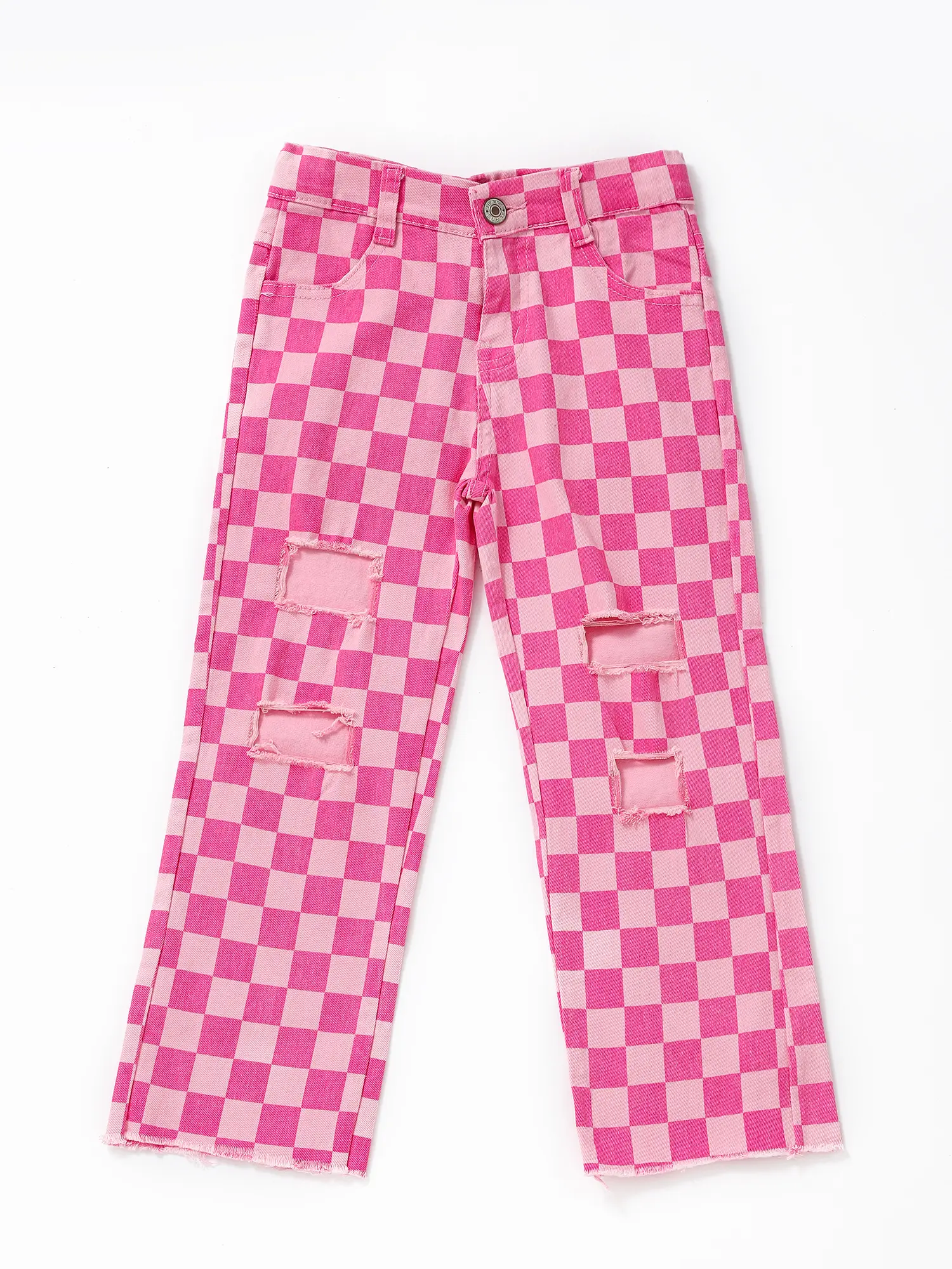 Checkered Girls Denim Jeans