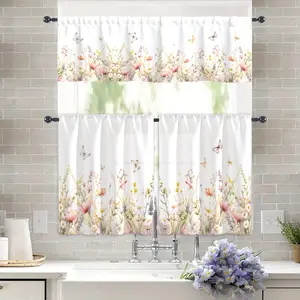 SoftHaven Home 1PC Valance & 2PCs Window Curtains Set - Made in USA, Vintage Floral, Colorful Art Style, Watercolor Butterfly Print, Rod Pocket Light Filtering, 120gsm Peach Skin Artificial Fabric, Ideal for Kitchen, Living Room, Colorful Curtains
