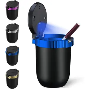 Smokeless Car Ashtray with Lid - Stainless Steel Inner Liner Windproof Ashtray, Portable LED Blue Light Car Travel Accessory, Detachable Mini Trash Can (Blue 1 Piece)
