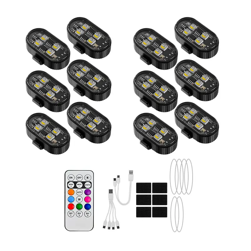 Upgraded 4LEDs Wireless LED Lights with Remote Control,Type-C Rechargeable Led Lights Anti Collision Light for Car Motorcycle Bike Led Dashboard,Led Backlights,e bikes,dirt bikes
