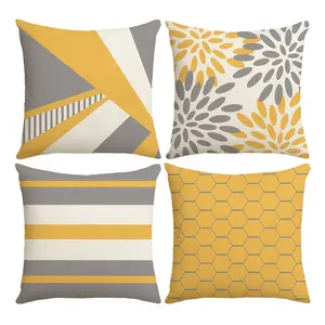 4pcs-Boho Throw Pillow Covers, Yellow And Gray Pillowcases, Geometric Patterns Decorative Cushion Covers, Home Decor For Sofa Bedroom Office Car Farmhouse, Single-sided Printing Without Pillow Core