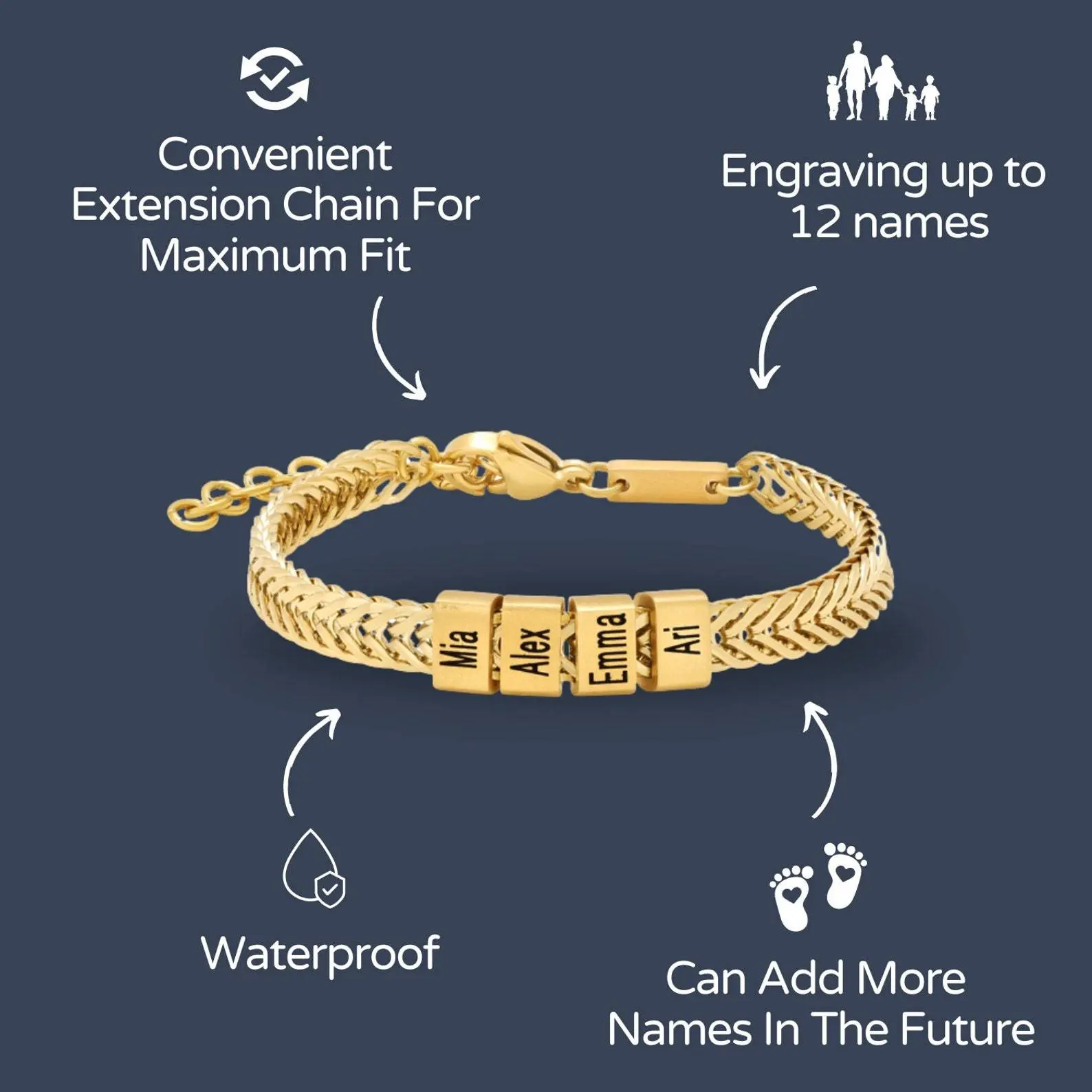 Rexviao Happy Father's Day – Father's Day Gift: Custom Gold Men's Bracelet (Engraved with Children's Names) | Fade-Resistant Stainless Steel | Personalized Bracelet for Dad | DIY Family Name Jewelry | Christmas Gift