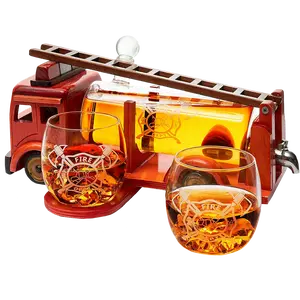Firetruck Whiskey Decanter with Two 12 oz Glasses Gift Firefighter Gifts, Fireman, Firetruck Figurine, Police Gifts, Fire Department Gifts, Gifts for Firefighters! 600ml 13" L 6" H Gifts for Dad