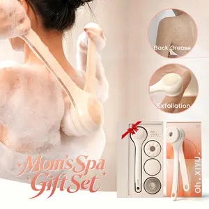 Mom's Spa Gift Set XiyuYouth Electric Shower Brush, Long Dual Handle Waterproof Exfoliating Back Scrubber with 3 Heads & 2 Speeds, Cleansing & Massaging Home Spa Set, Body Care Tool Gift for Men & Women