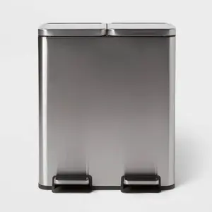 Brightroom Trash and Recycle Can Silver 60L Step Dual Compartment Kitchen Bin