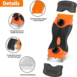Razor Blade Scraper Tool(2Pcs),With Extra 10pcs PlasticBlades And 10pcs Metal Blades, 2-in-1 Scraper Tool CleaningRazor Scraper For Decals, Stickers, Labels, Caulk, Adhesive,Paint, Cooktop
