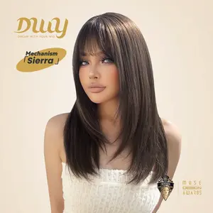 Sierra -DWY Mid-Length Straight Long Brown Glueless Simulation Big Head Skin Synthetic Wig for Women 20 Inches Snug Fit Wig