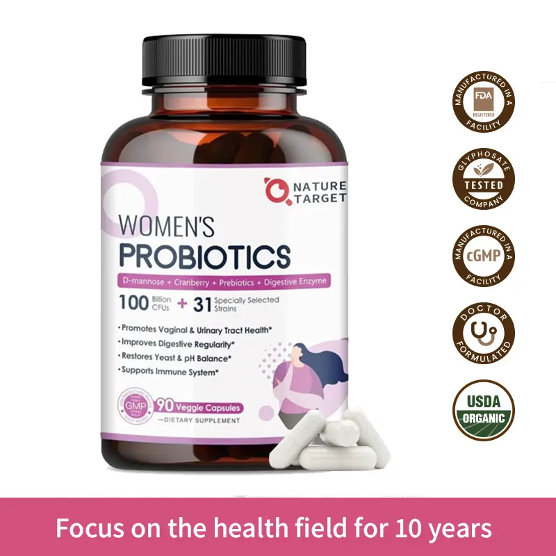 Nature Target Probiotics for Women, 100 Billion CFUs Probiotic with Digestive Enzymes & Prebiotics, Probiotics with Cranberry, Healthcare Supplement Fiber Dietary Fitness Vitamin detox gut cleanse ph balance gummies ph balance gummies detox gut cleanse