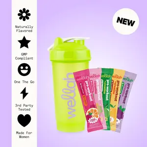 Wellah Pre-Workout + Creatine Sample Pack - 6 Juicy Flavors & Green Shaker Bottle | Energy & Recovery Fitness Supplement with 200mg Caffeine & 3g Creatine Beverage Fruit