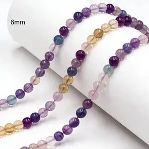 Natural Rainbow Fluorite Smooth Round Beads 6mm 8mm 15.5"Strand