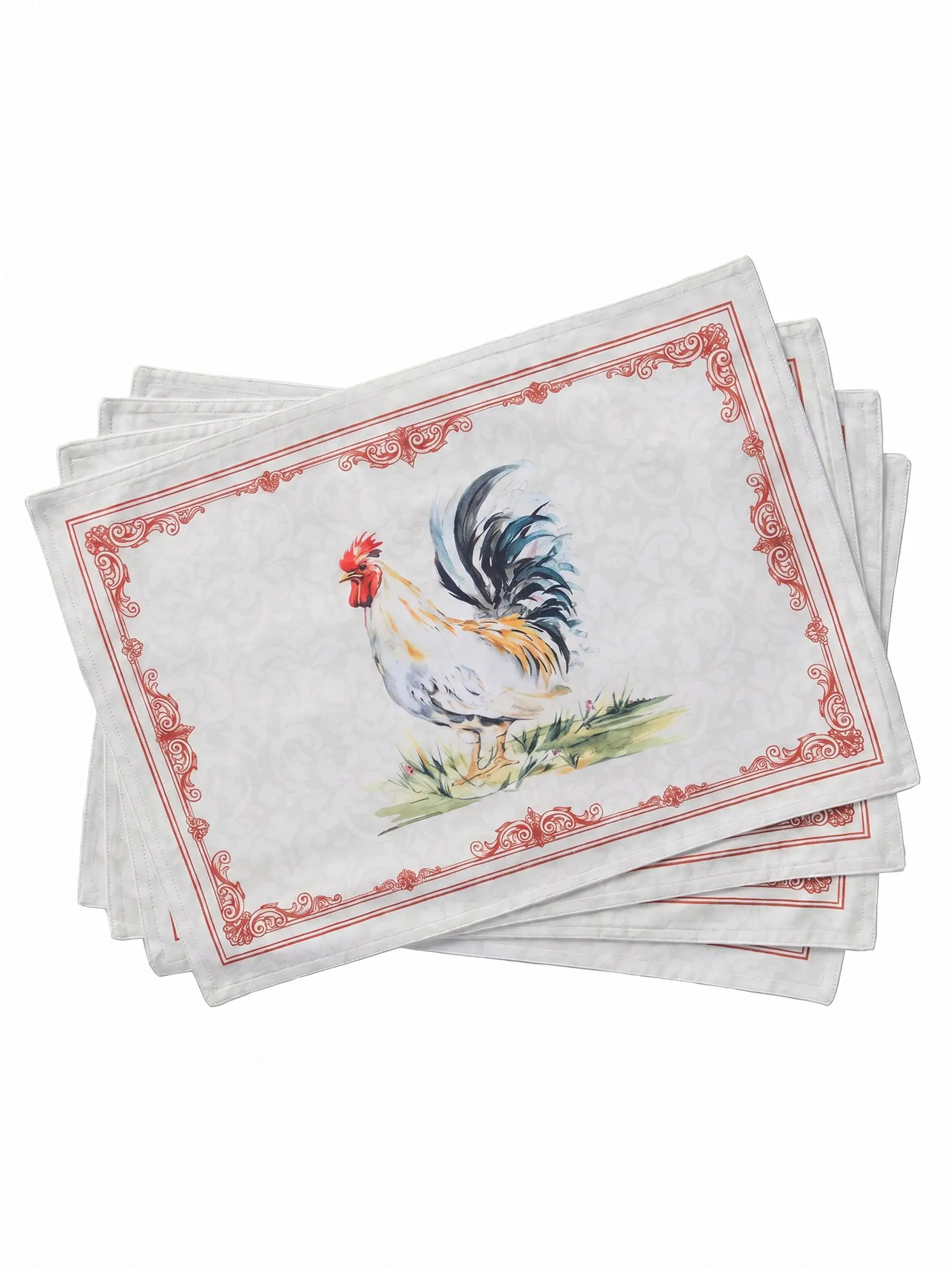 Maison d'Hermine Classic Stylish 100% Cotton Rectangular European Placemats with Watercolour Coasters, 13x19 in, Machine Washable Reusable Kitchen Dining Tableware for Wedding Decor