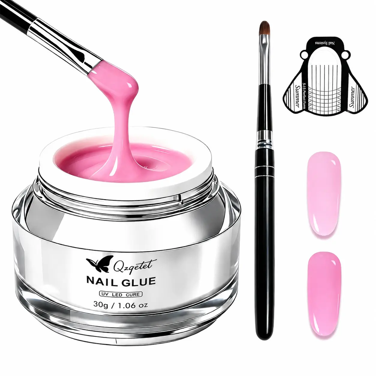 QZQETET Builder Gel, 30g Pink Sculpting Hard Gel for Strong Nail Extensions and Apex Building, Kit with Brush & 20 Forms, UV/LED Cure for DIY Manicure, Manicure Builder, Gel Nails At Home