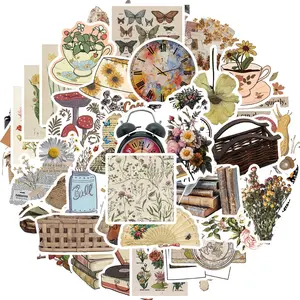 Vintage Aesthetic Sticker, 50pcs/set Waterproof Scrapbook Aesthetic Sticker, Daily Planner, Water Bottles, Handbook Junk Diary Stickers, Scrapbooking Supplies