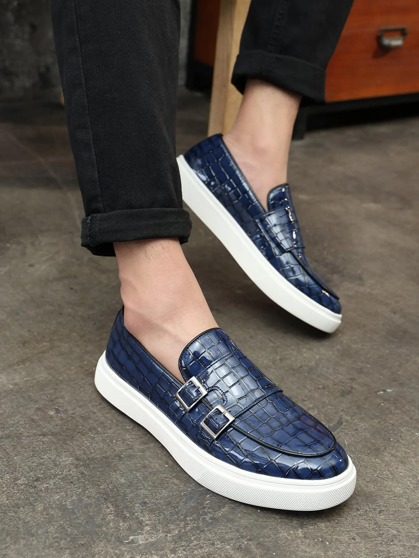 Men's Fashionable Crocodile Embossed PU Leather Loafers, Casual Comfortable Breathable Flat Slip-on Shoes with Slip On Convenience, Trendy All-match Loafers for Daily Wear, Durable Casual Shoes