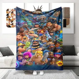 Ultra-Soft Printed Woolen Blanket with Clash Royale Characters, Perfect for Holidays & Anniversaries, Cozy & Skin-Friendly Design, Travel Blanket, Lightweight Throw Blanket