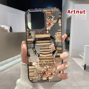 MagSafe Phone Case Compatible with iPhone 16 Pro Max 15 Plus 14 13 12 11 XR XS E Books and Blooms Pattern Acrylic Hard Back Soft Silicone Edge Anti-Fall Cover Gift.
