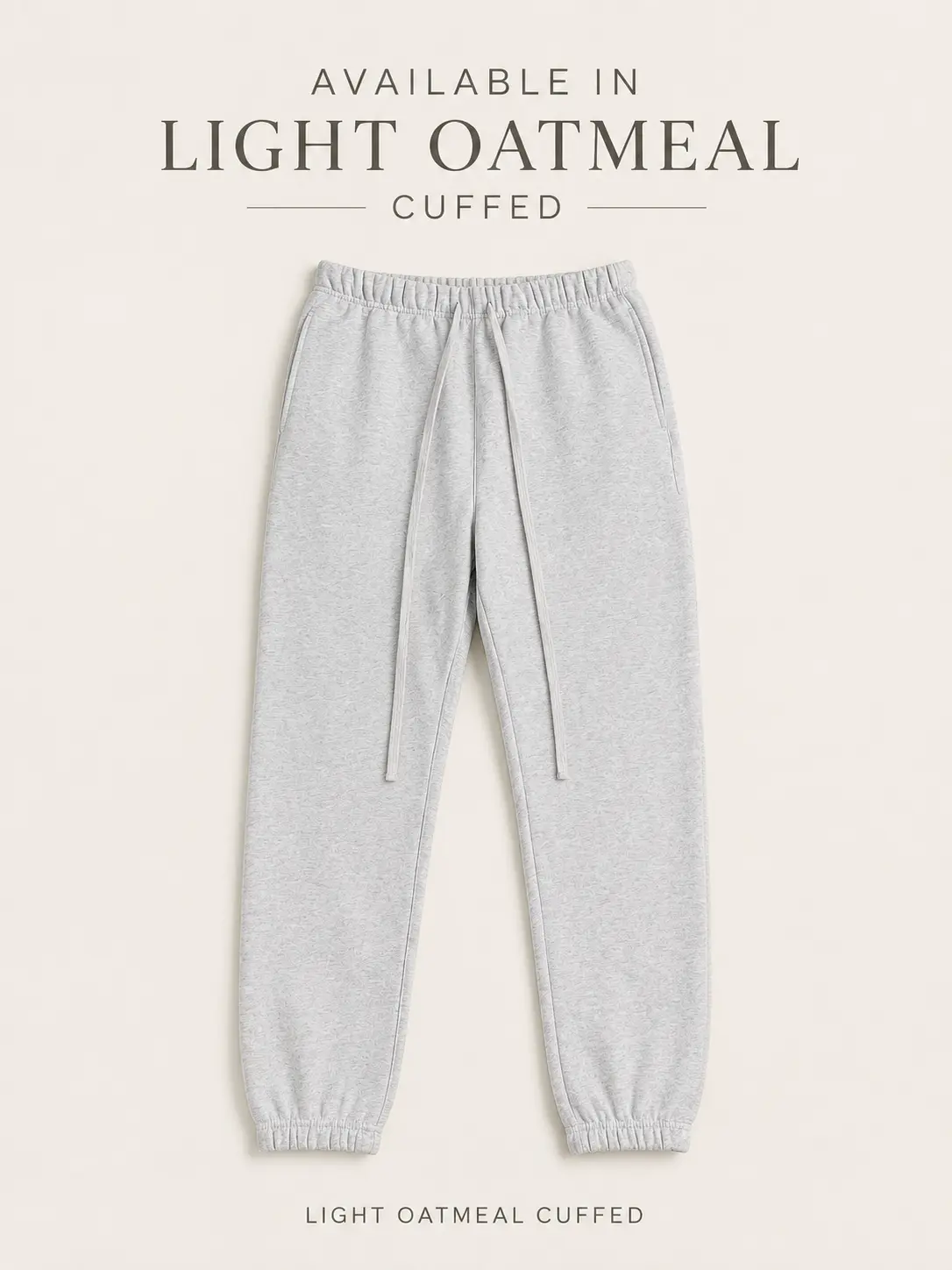 Light Oatmeal Mens Everyday Oversized Sweatpants Heavyweight Ultra Soft Fleece Cuffed Relaxed Boxy Casual Wear