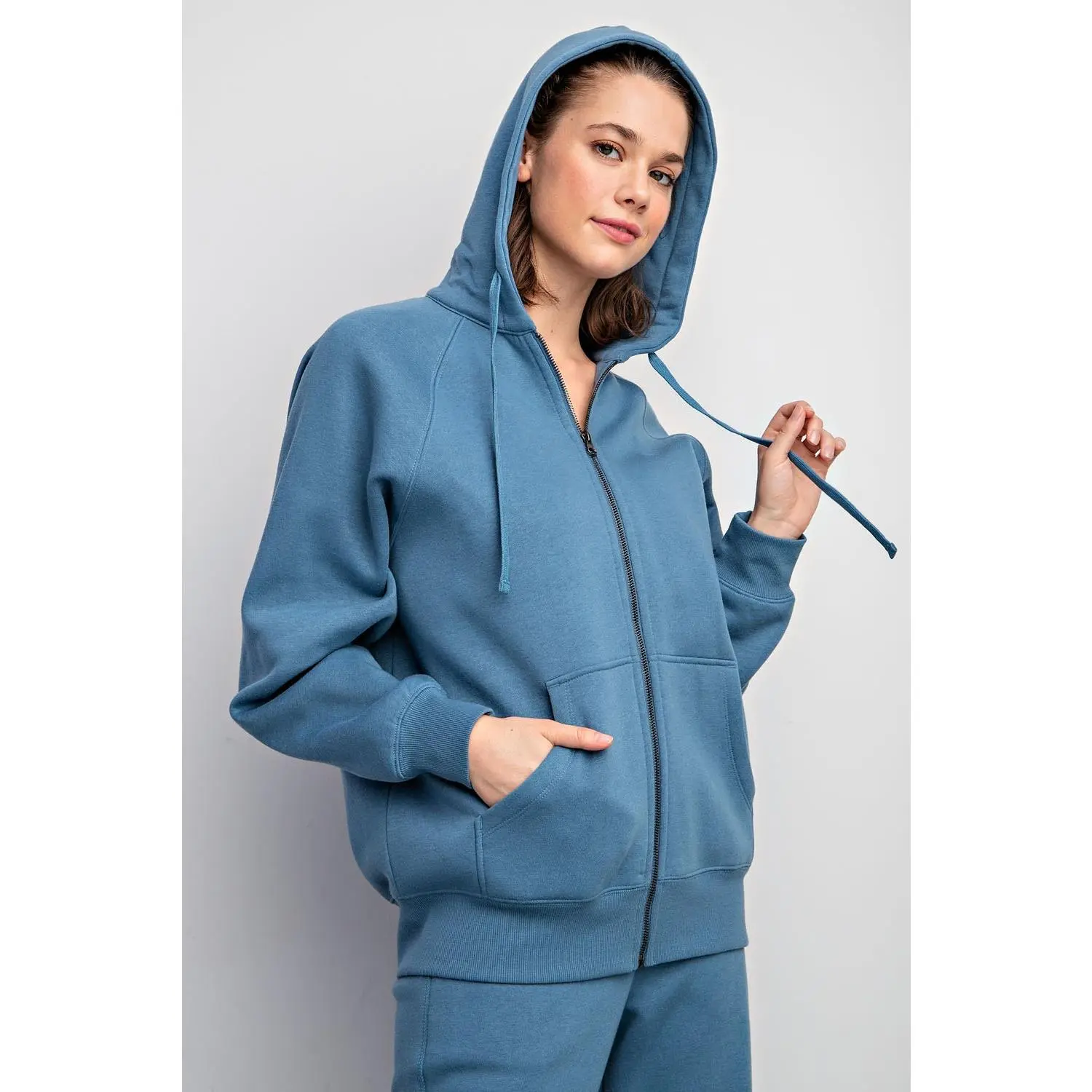 FLEECE FRENCH TERRY FULL ZIP HOODIE JACKET BY RAE MODE
