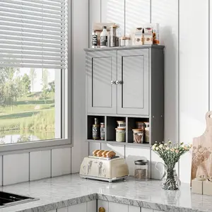 Bathroom Cabinet Wall Mounted, Over The Toilet Storage Cabinet With Doors And Shelves, Medicine Cabinets With 3 Open Shelves For Bathroom Organizer Or Laundry Room