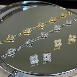 Popular Double-sided Diamond Lucky Five-leaf Clover Bracelet Fashion Jewelry Light Luxury Stainless Steel Bracelet