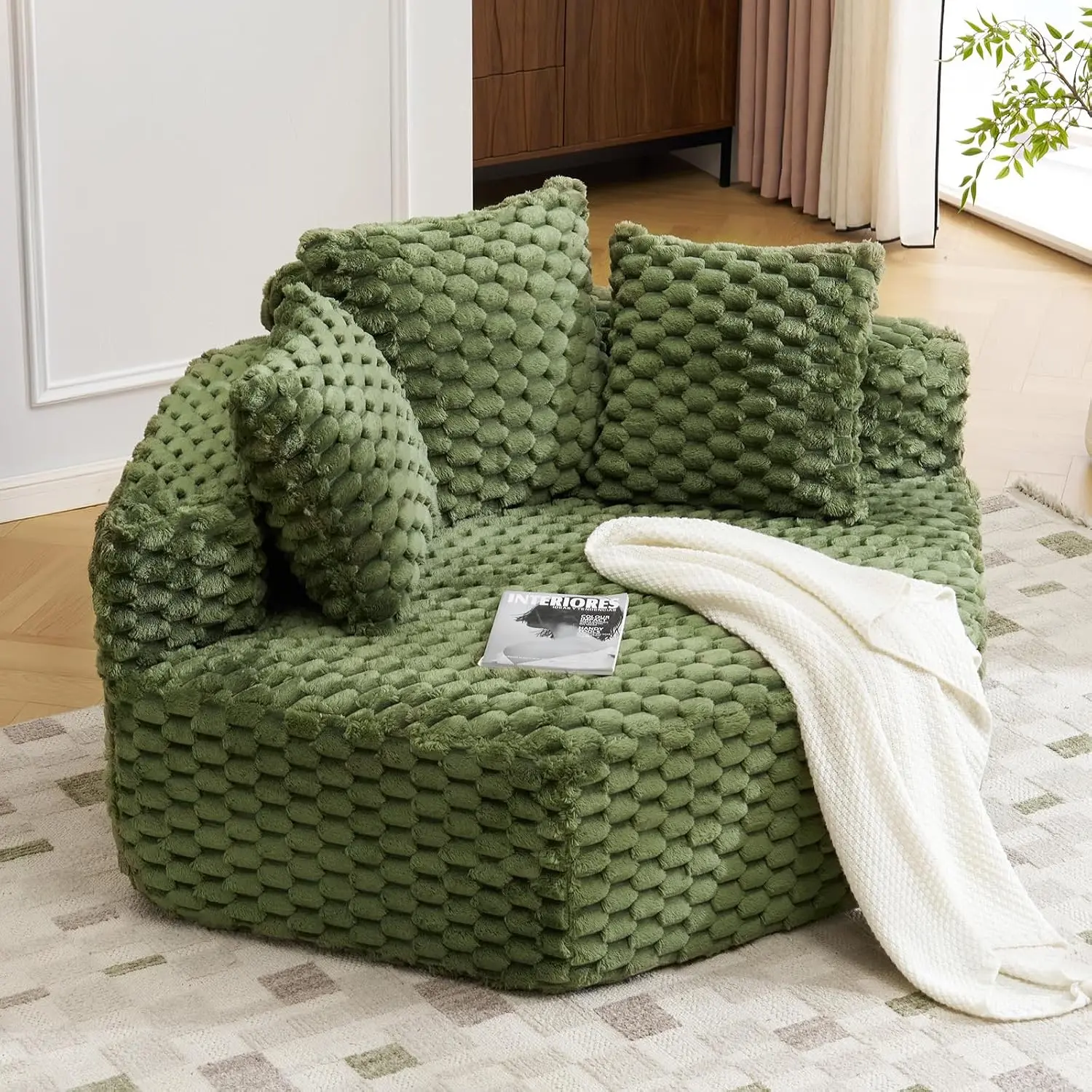 Karlhome Plush Corduroy Boneless Modular Lazy Sofa Bed - Corner Chaise Couch with Pillows, No Assembly Required for Living Room, Bedroom