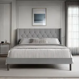 Favorer Cicero Tufted Upholstered Wingback Panel Bed, Box Spring Require, Comfortable and Stylish Design King Size Four Sturdy Legs