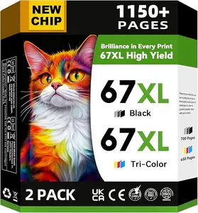 67xl Ink Cartridges Combo Pack Remanufactured Replacement for HP Ink 67 Work with HP DeskJet 2855e 2800e 2755e Envy 6055e Pro 6400 6455 DeskJet 2732 2752 Printers (2-Pack Black&Tri-Color)