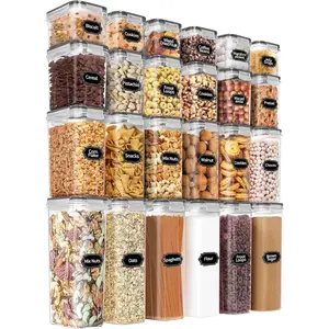PRAKI Airtight Food Storage Containers Set with Lids - 24 PCS, BPA Free Kitchen and Pantry Organization, Plastic Leak-proof Canisters for Cereal Flour & Sugar - Labels & Marker(Grey)