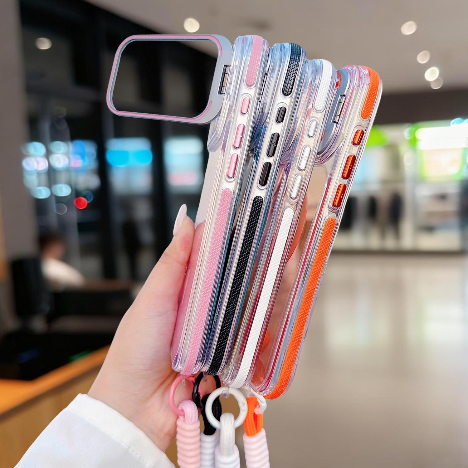 Magnetic Clear Stand Case for iPhone 17 Pro Max 17 Air 16 15 14 13 Pro Max, Compatible with MagSafe, Slim Shockproof Bumper + PC Back Metal Kickstand Wrist Strap, with Camera Lens Holder
