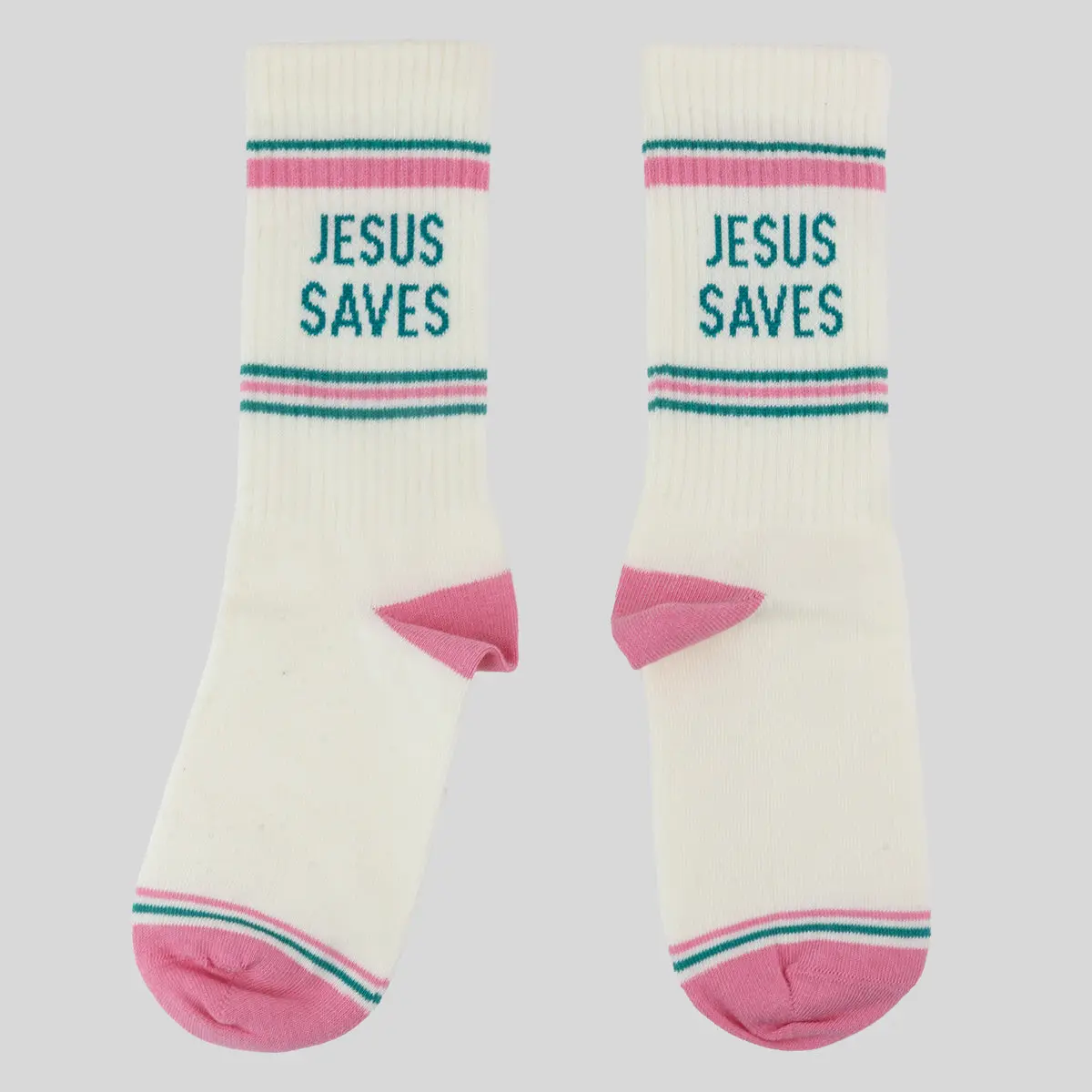 "Jesus Saves" Statement Athletic Socks, Soft Ribbed Cotton-Blend Crew Socks for Women & Men, Breathable for Everyday Wear, Knit, Fit, Ribbed Cuff, Casual, Unisex, Sporting Wear, Adults, Athleisure Sports Socks