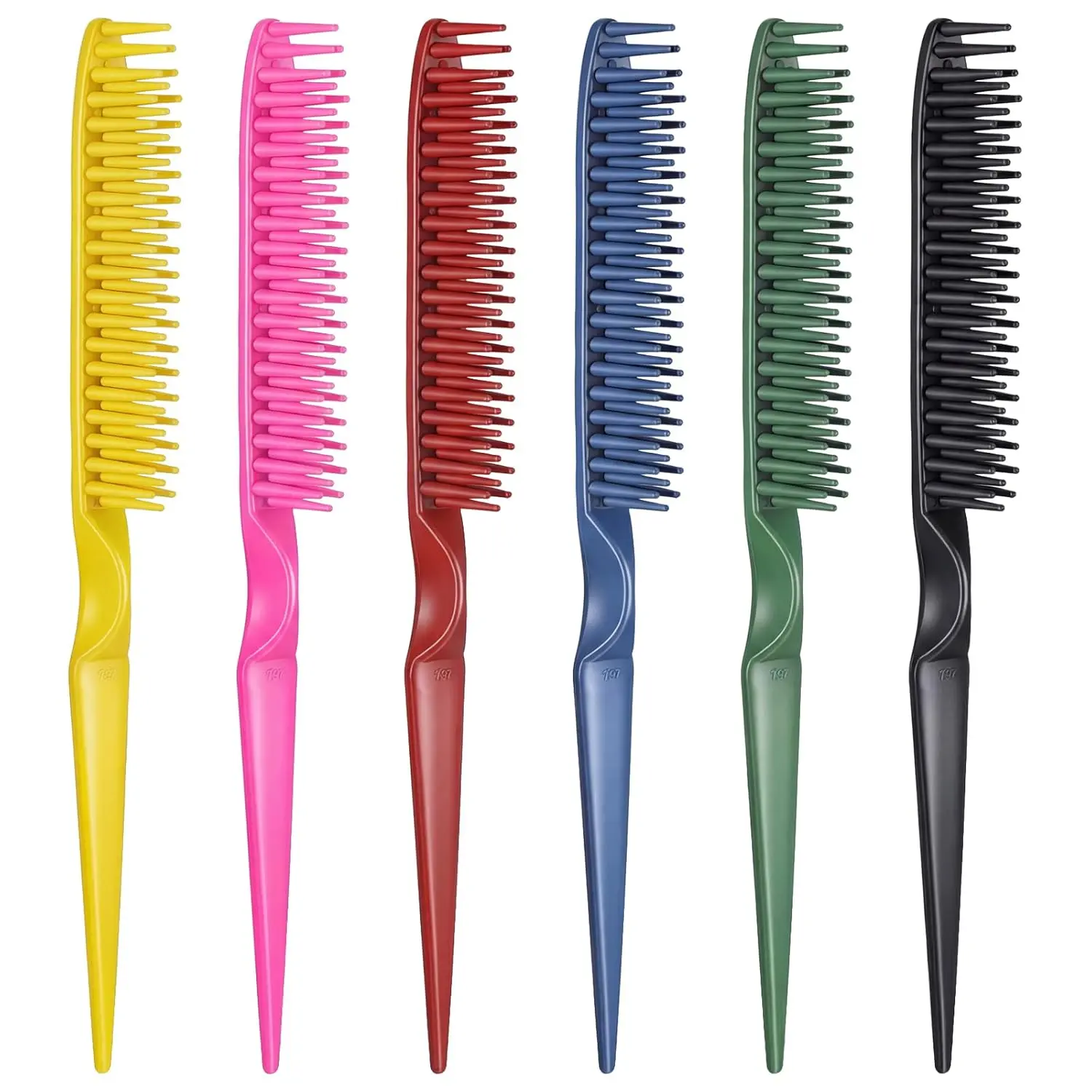 3 Row Hair Comb Set, 6Pcs Rat Tail Styling Comb Flexible Comb for Detangling, Defining Curls, and Sectioning Hair（6 Colors）