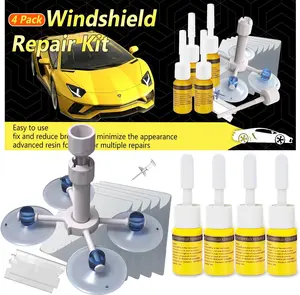 Windshield Repair Kit, 4 Pcs Car Glass Repair Kit Quick Fix for Chips & Cracks, Windshield Crack Repair Kit,Cracks Gone Glass Kit, Automotive Windscreen Tool, Nano Fluid Filler