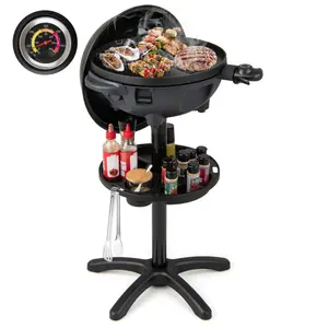 Black 1200W Electric BBQ Grill with Double-Zone Cooking 2-in-1 Freestanding & Countertop Grill for 6-10 People High-Efficiency Heating & Easy Temperature Control