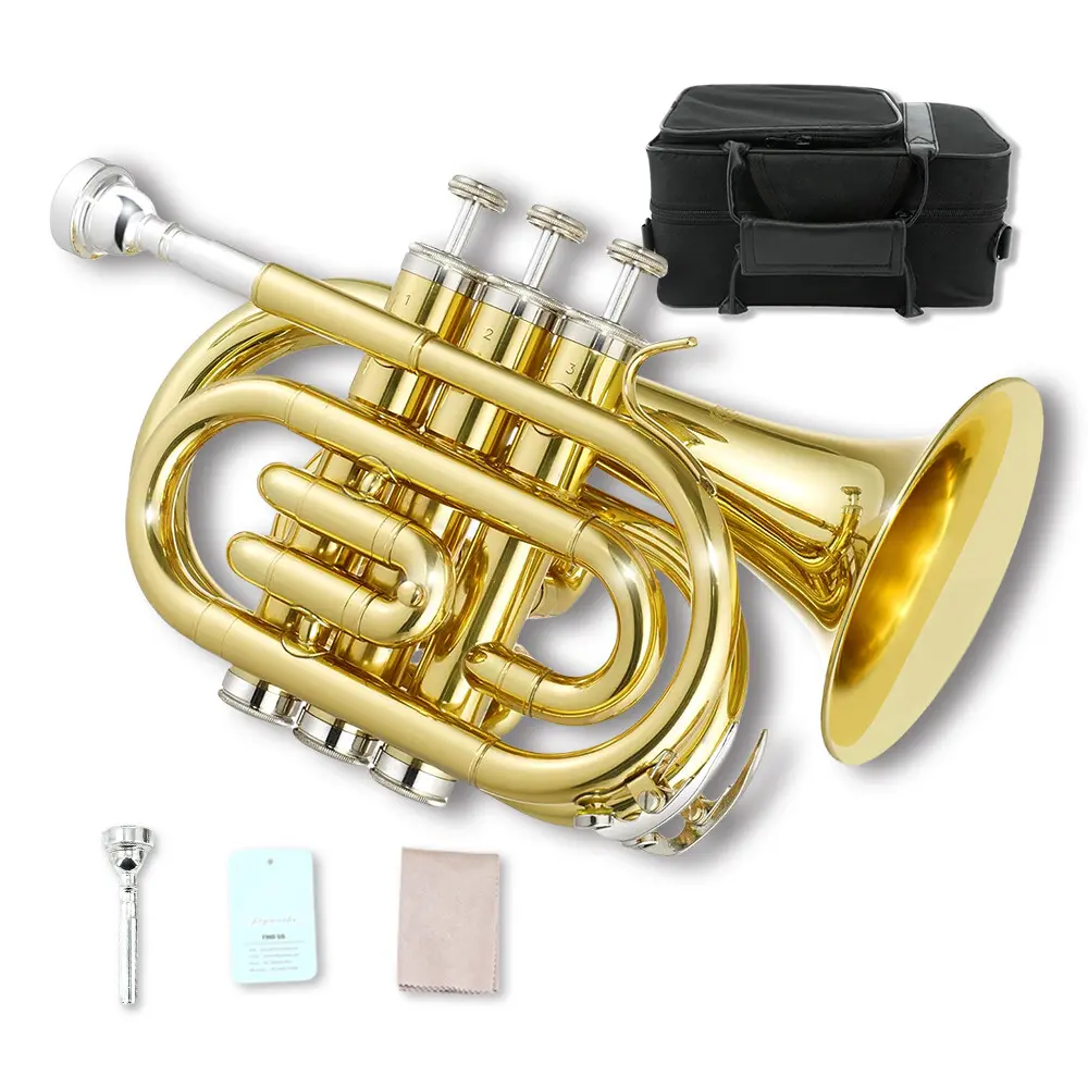 Gold Lacquered Copper Bb Trumpet: Pocket-Sized with Case and Mouthpiece Durable