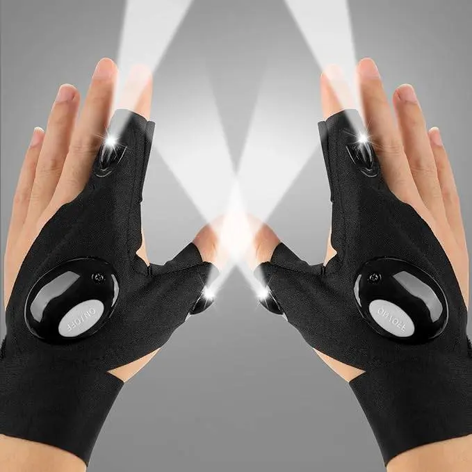 2pcs LED Flashlights Gloves, Lighted Outdoor Sports Gloves, Suitable for Fishing, Camping, Hiking and Survival Rescue, Travel Accessories, Fishing Lights, Fishing Accessory, Fishing Gear, Tactical Flashlights