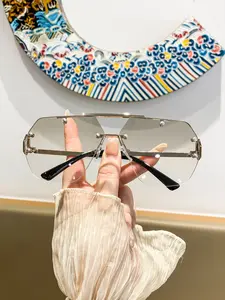 Women's Metal Geometric Frameless Glasses, Stylish American Style, Trendy Versatile Fashion Eyewear for Daily Wear, Music Festivals, Y2K Use, Trendy Sunglasses