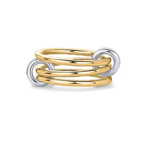 PAVOI 14K Gold Plated Interlocked Stackable Rings for Women - Statement Mixed Metals Multi Ring Stack - Cubic Zirconia Two-Toned Connected Bands Stacking Jewelry