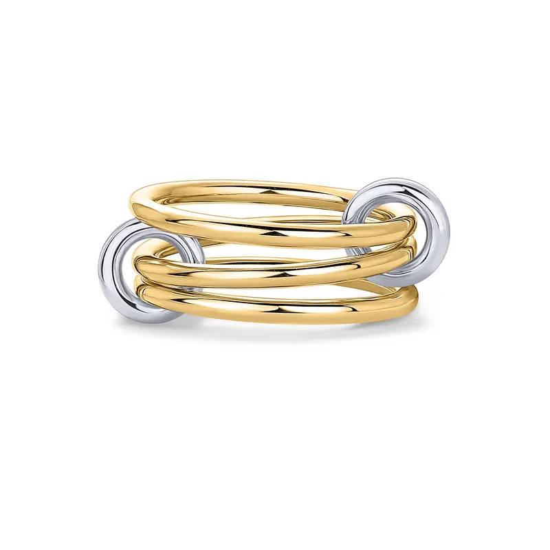 PAVOI 14K Gold Plated Interlocked Stackable Rings for Women - Statement Mixed Metals Multi Ring Stack - Cubic Zirconia Two-Toned Connected Bands Stacking Jewelry