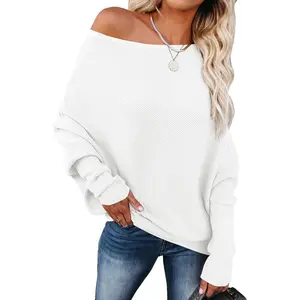 Womens Off Shoulder Sweaters 2025 Fall Long Batwing Sleeve Loose Fit Knit Tops Casual Pullovers Jumpers