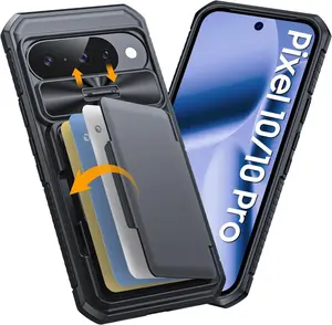 for  Pixel 10 Pro Case with Card Holder & RFID Blocking & Sliding Camera Cover & Kickstand Non-Slip Full- Shockproof Wallet Phone Case for Pixel 10 Pro (Black)