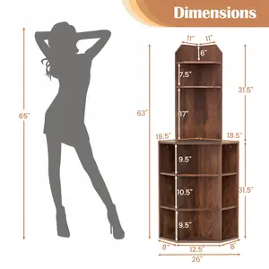 COSTWAY - 6-Tier Corner Shelf with Charging Station and 2 USB Ports-Brown