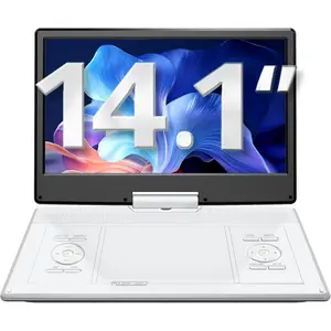16.9" Portable DVD Player, 4-6 Hours Rechargeable Built-in , 14.1"  Swivel Screen, Dual Stereo Speakers, USB/SD/AV/Audio/Gamepad Support -White [Not Support Blu-Ray]