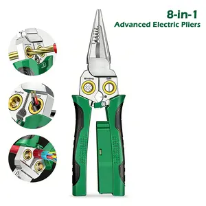 8 in 1 Wire Stripper Tool with Voltage Tester, Multi Function Electrical Pliers for Cutting and Pulling Wires, Live Wire Detection 100 to 500V, Heavy Duty Electrician Tool for Home and Professional Use