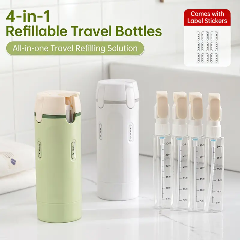4-in-1 travel refill bottles for shampoo and lotion—portable cosmetic storage bottles for toiletry bags