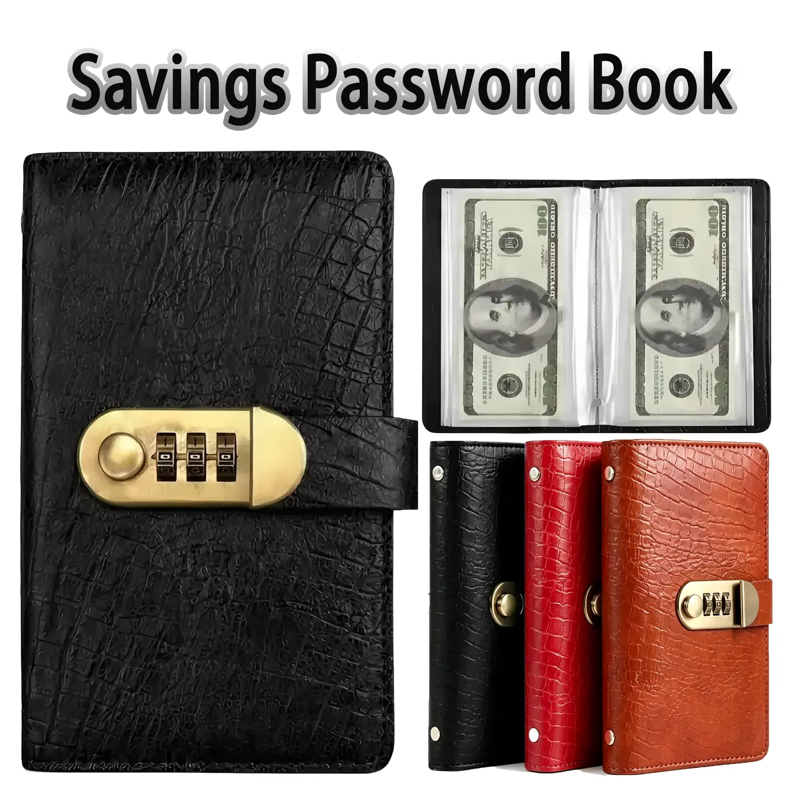 100-Slot PU Leather Cash Collection Book with Password Lock – Durable Accounting Supplies, Loose-Leaf Binder for Home Savings, School Rewards & Office Use – Money Storage Organizer envelope challenge book