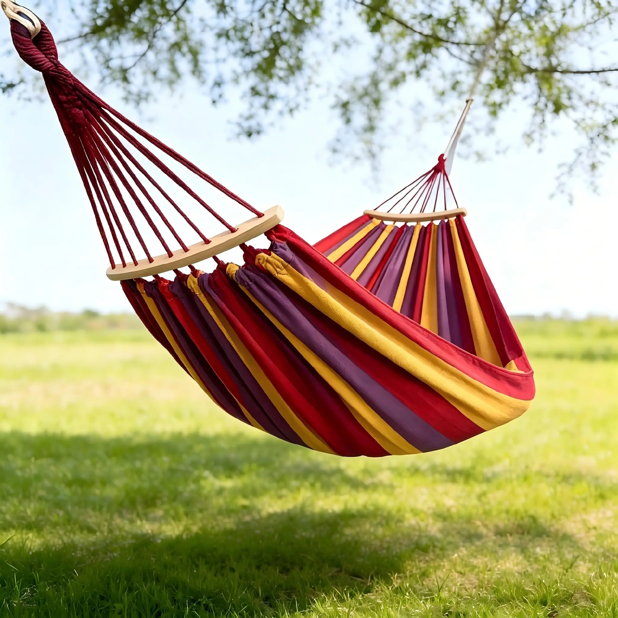 Classic Canvas Hammock Portable Spreader Bar Breathable, Durable Lightweight High-Density Single & Double Person Swing for Outdoor Indoor Camping Hiking Backpacking Travel