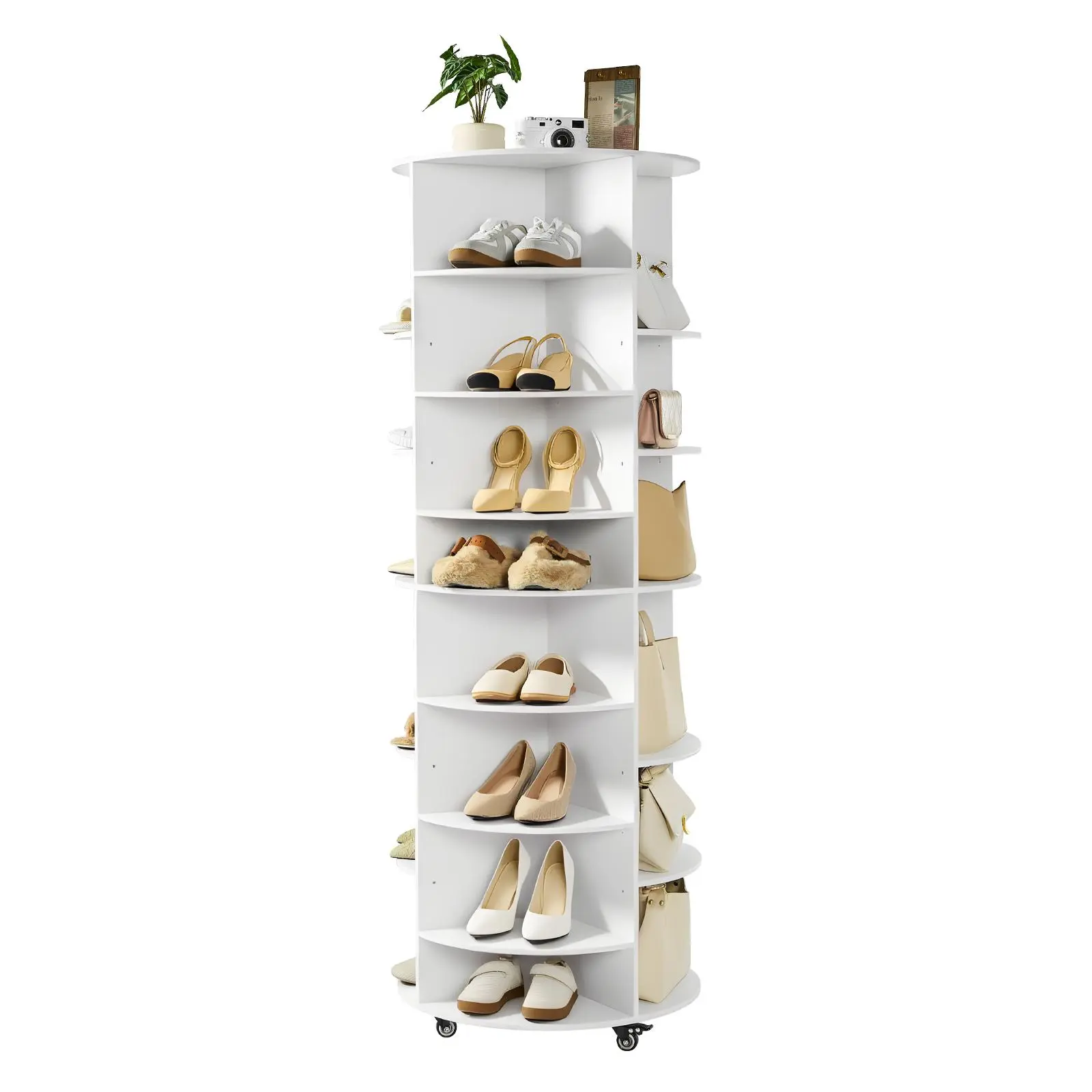 【Summerfinds】VEVOR 7-Tier Rotating High-Capacity Shoe Rack Tower, Adjustable Shelves, 360° Spinning Self-Standing Free-Standing Clutter-Free Display Carousel with Wheels, Lazy Susan Organizer for Bedroom, Entryway, Clutter-Free Shoe Racks, Self-Stan
