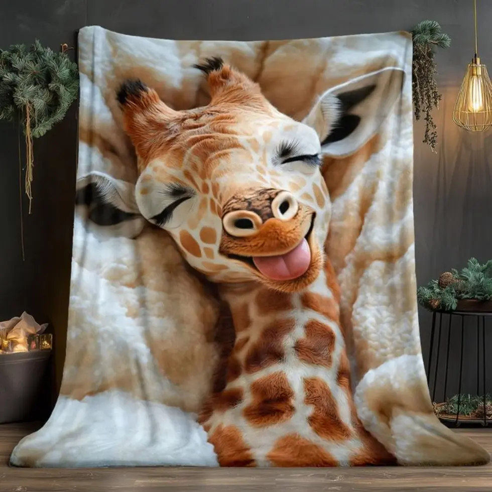 1pc Giraffe Graphic Animal Inspired Throw Blanket - Lightweight Flannel Fleece, Digital Printing, Portable All-Season for Sofa, Travel, Office - Ideal Gift for Children, Family, Animal Inspired Blankets, Graphic Blankets