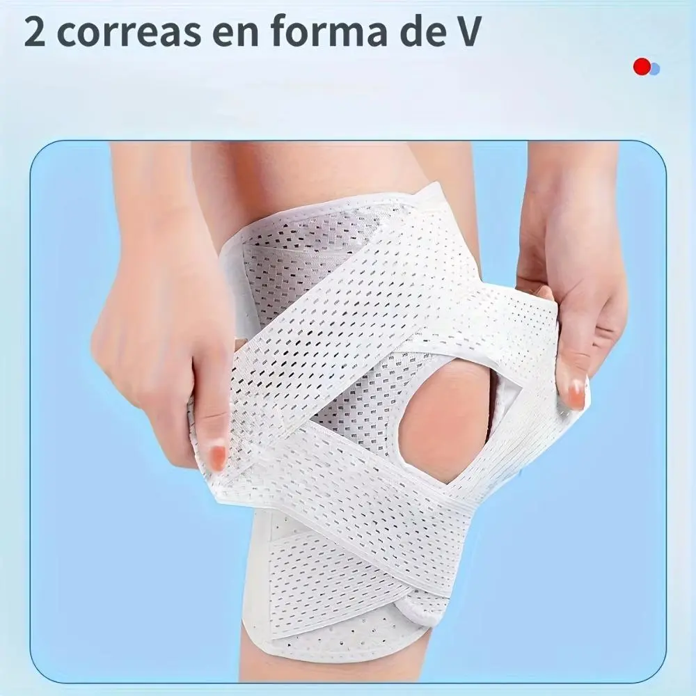 Adjustable Compression Knee Brace - Compressive Protective Gear for Men & Women, 1-Piece Support with V-Shaped Cross Strap, 4 Spring Side Stabilizers, Breathable Design for Joint Stability, Pain Relief, Sports